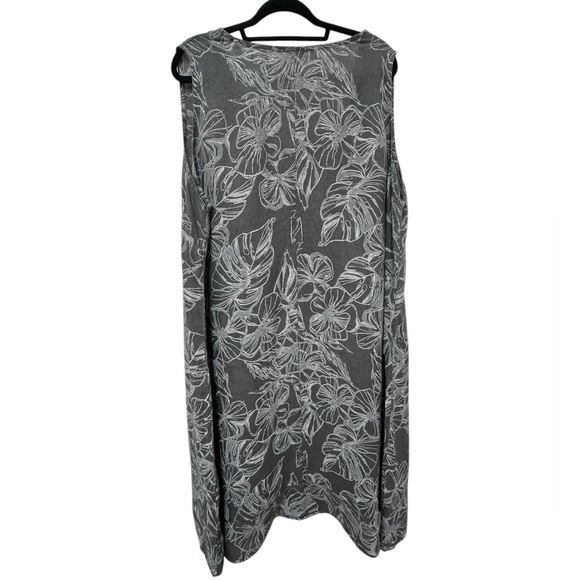 ✨ 36. Linen floral palm print sleeveless dress in plus size 3X - Picture 12 of 15